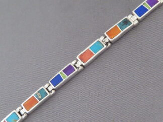 Shop Inlay Jewelry - Dainty Inlaid Multi-Color Link Bracelet by Native American jeweler, Tim Charlie FOR SALE $480-