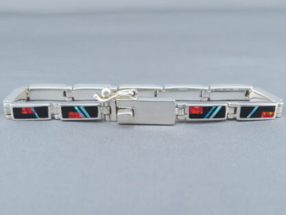 Multi-Stone Inlay Link Bracelet with Opal & Turquoise (Finer Detail)