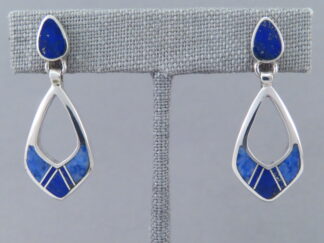 Shop Inlay Jewelry - Lapis Inlay Earrings (open-drops) by Native American Indian jeweler, Pete Chee $230- FOR SALE