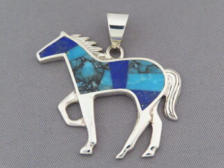 Turquoise & Lapis Inlay Horse Pendant (Larger)