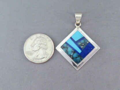 Turquoise & Lapis Inlay Pendant (Diamond-Shaped)