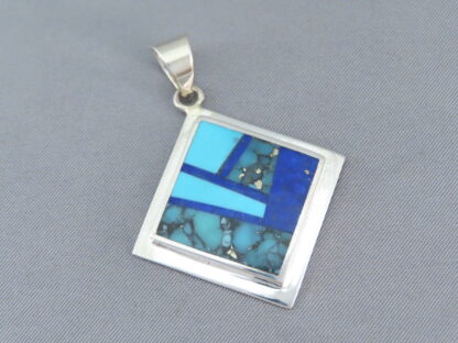 Turquoise & Lapis Inlay Pendant (Diamond-Shaped)