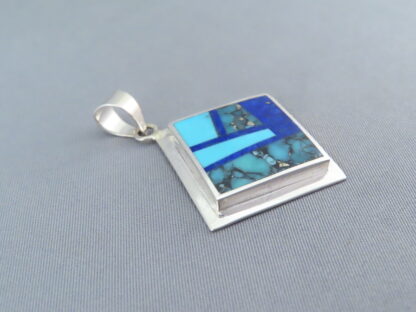 Turquoise & Lapis Inlay Pendant (Diamond-Shaped)