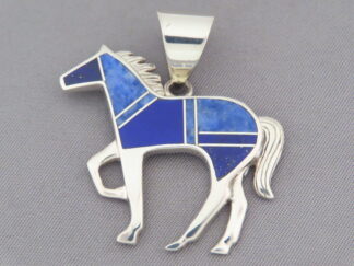 Native American Jewelry - Larger Lapis Inlay HORSE Pendant by Navajo jeweler, Tim Charlie FOR SALE $210-