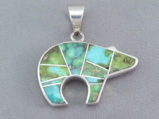 Turquoise Bear - Mid-Size Green Sonoran Turquoise BEAR Pendant by Native American jeweler, Tim Charlie FOR SALE $295-