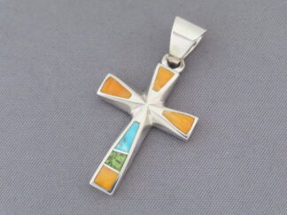 Colorful Multi-Stone Inlay Cross Pendant