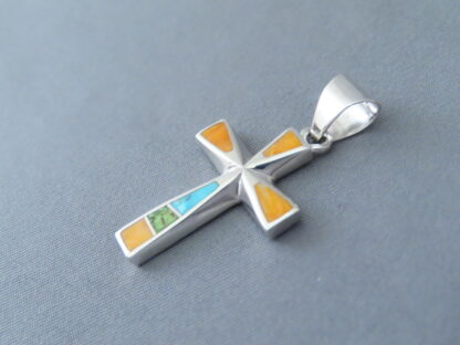 Colorful Multi-Stone Inlay Cross Pendant