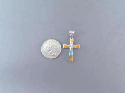 Colorful Multi-Stone Inlay Cross Pendant