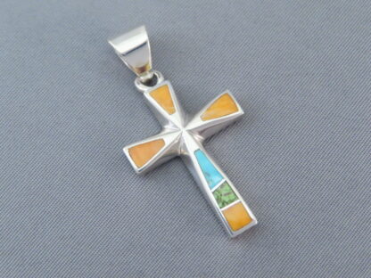Colorful Multi-Stone Inlay Cross Pendant