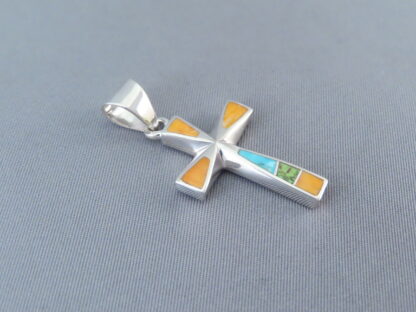 Colorful Multi-Stone Inlay Cross Pendant