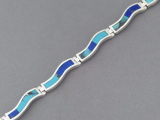 Turquoise and Lapis Inlay ‘Wavy’ Link Bracelet