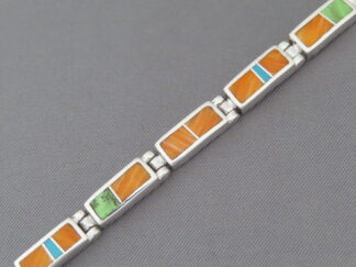 Colorful Multi-Stone Inlay Link Bracelet (Narrow)