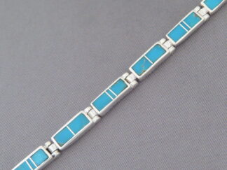 Buy Turquoise Jewelry - Dainty Turquoise Inlay Link Bracelet by Native American jeweler, Tim Charlie FOR SALE $440-