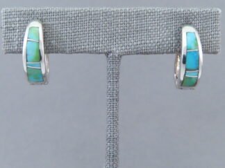 Buy Turquoise Jewelry - Smaller Sonoran Gold Turquoise Inlay Huggies Earrings by Navajo jeweler, Tim Charlie FOR SALE $275-