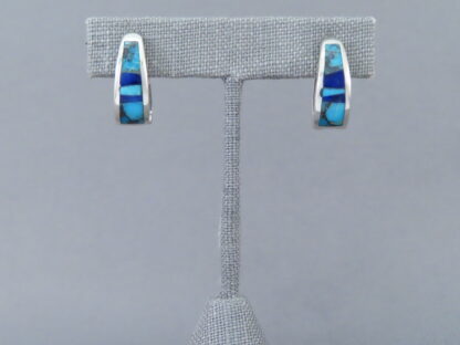 Turquoise & Lapis Inlay Earrings (Larger Huggies)