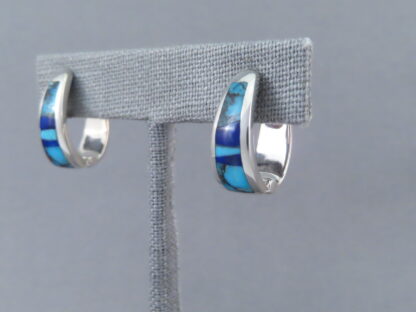 Turquoise & Lapis Inlay Earrings (Larger Huggies)
