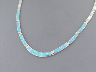 Shop Inlay Jewelry - Turquoise Inlay Necklace in Sterling Silver by Native American jeweler, Charles Willie FOR SALE $750-