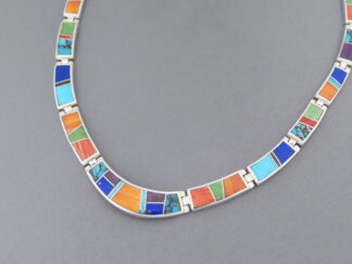 Shop Colorful Necklace - Multi-Color Inlay Necklace by Native American (Navajo) jewelry artist, Tim Charlie FOR SALE $1,230-