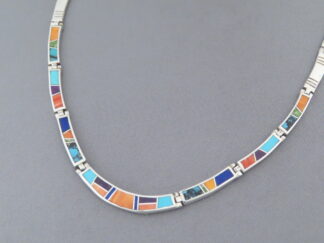 Inlaid Multi-Color Necklace in Sterling Silver