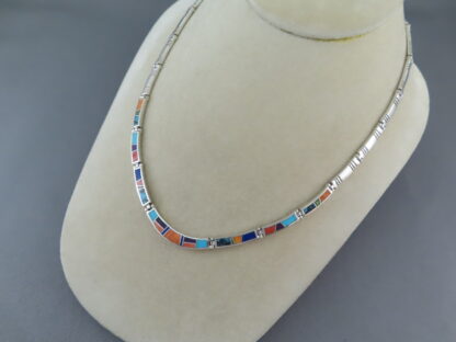 Inlaid Multi-Color Necklace in Sterling Silver
