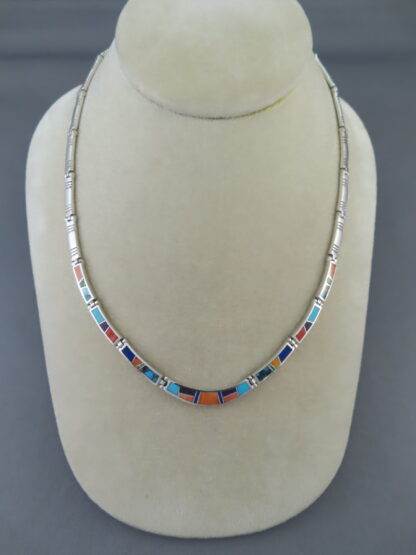 Inlaid Multi-Color Necklace in Sterling Silver