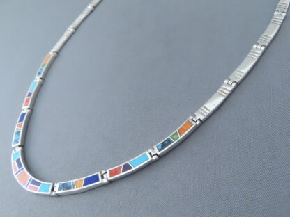 Inlaid Multi-Color Necklace in Sterling Silver