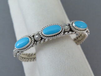 Buy Turquoise Jewelry - 3-Stone Sleeping Beauty Turquoise Cuff Bracelet by Navajo jeweler, Artie Yellowhorse $485- FOR SALE