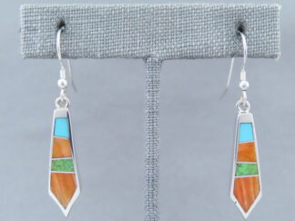Buy Inlaid Jewelry - Dangling Colorful Multi-Stone Inlay Earrings by Native American jeweler, Charles Willie FOR SALE $175-