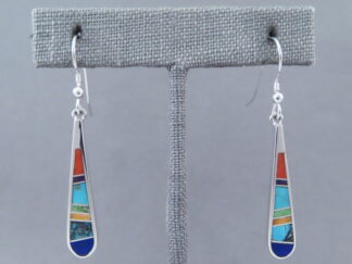 Native American Jewelry - Long Inlaid Multi-Color Earrings (hooks) by Navajo jeweler, Tim Charlie FOR SALE $165-