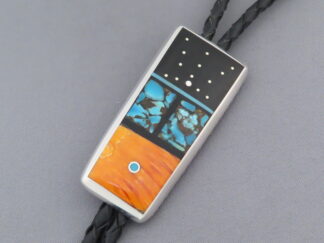 Shop Inlaid Bolo - Colorful Multi-Stone Inlay Bolo Tie by Native American (Navajo) jeweler, Jimmy Poyer $395- FOR SALE