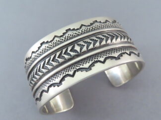 Buy Navajo Jewelry - Stamped Sterling Silver Cuff Bracelet by Native American jeweler, Leonard Gene FOR SALE $495-