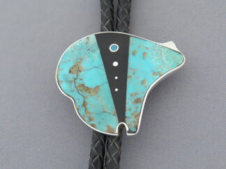 Bear Bolo - Black Jet & Turquoise Inlay BEAR Bolo Tie by Native American jeweler, Jimmy Poyer FOR SALE $395-