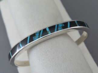 Buy Inlay Jewelry - Turquoise & Black Jade Turquoise Inlay Cuff Bracelet by Navajo jeweler, Tim Charlie FOR SALE $460-