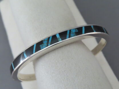 Multi-Stone Inlay Cuff Bracelet with Black Jade & Turquoise