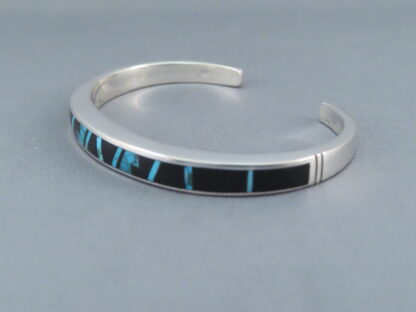 Multi-Stone Inlay Cuff Bracelet with Black Jade & Turquoise