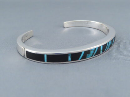 Multi-Stone Inlay Cuff Bracelet with Black Jade & Turquoise