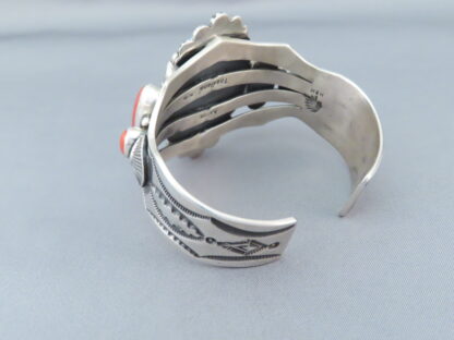 Kingman Turquoise and Coral Cuff Bracelet by Aaron Toadlena