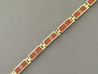 Gold & Coral Inlay Link Bracelet