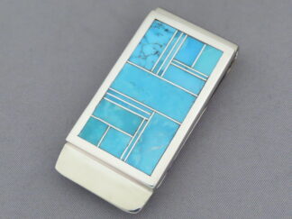 Turquoise Inlay Money Clip by Native American (Navajo) jewelry artist, Charles Willie FOR SALE $270-