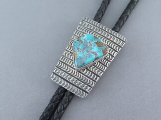 Easter Blue Turquoise Bolo Tie by Native American Navajo Indian jewelry artist, Sharon Francisco FOR SALE $575-