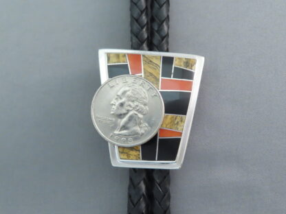 Inlaid Bolo Tie with Multi-Stone Inlay Featuring Coral