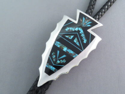 Inlaid Black Jade & Turquoise Inlay Bolo Tie – Fine Inlay!