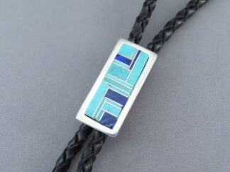 Small Turquoise & Lapis Inlay Bolo Tie by Native American (Navajo) jewelry artist, Tommy Jackson $365- FOR SALE