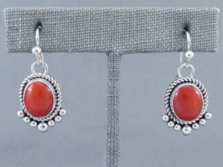 Shop Native American Jewelry - Red Coral Earrings by Navajo Indian jeweler, Artie Yellowhorse $235- FOR SALE