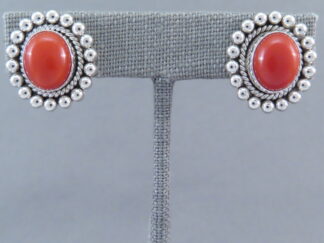 Coral & Sterling Silver Earrings by Artie Yellowhorse