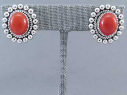 Coral & Sterling Silver Earrings by Artie Yellowhorse