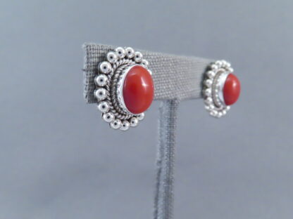 Coral & Sterling Silver Earrings by Artie Yellowhorse