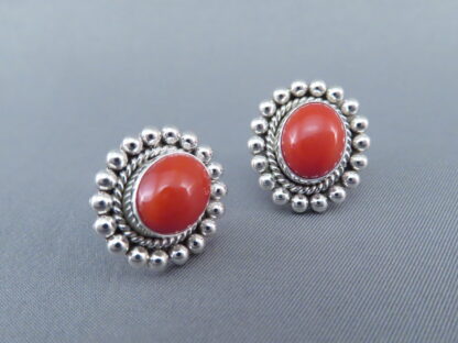 Coral & Sterling Silver Earrings by Artie Yellowhorse