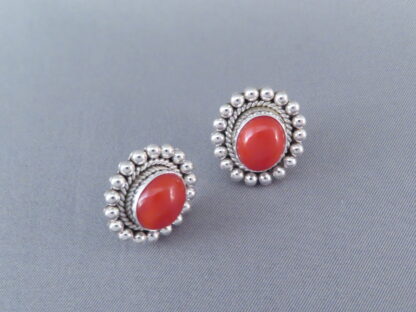Coral & Sterling Silver Earrings by Artie Yellowhorse