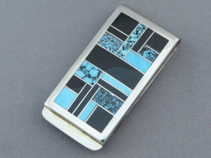 Money Clip with Black Jade & Turquoise Inlay